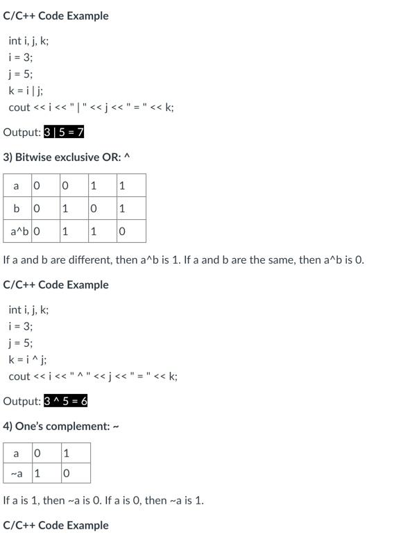 Solved Bitwise Operations Six Bitwise Operations Can Be | Chegg.com