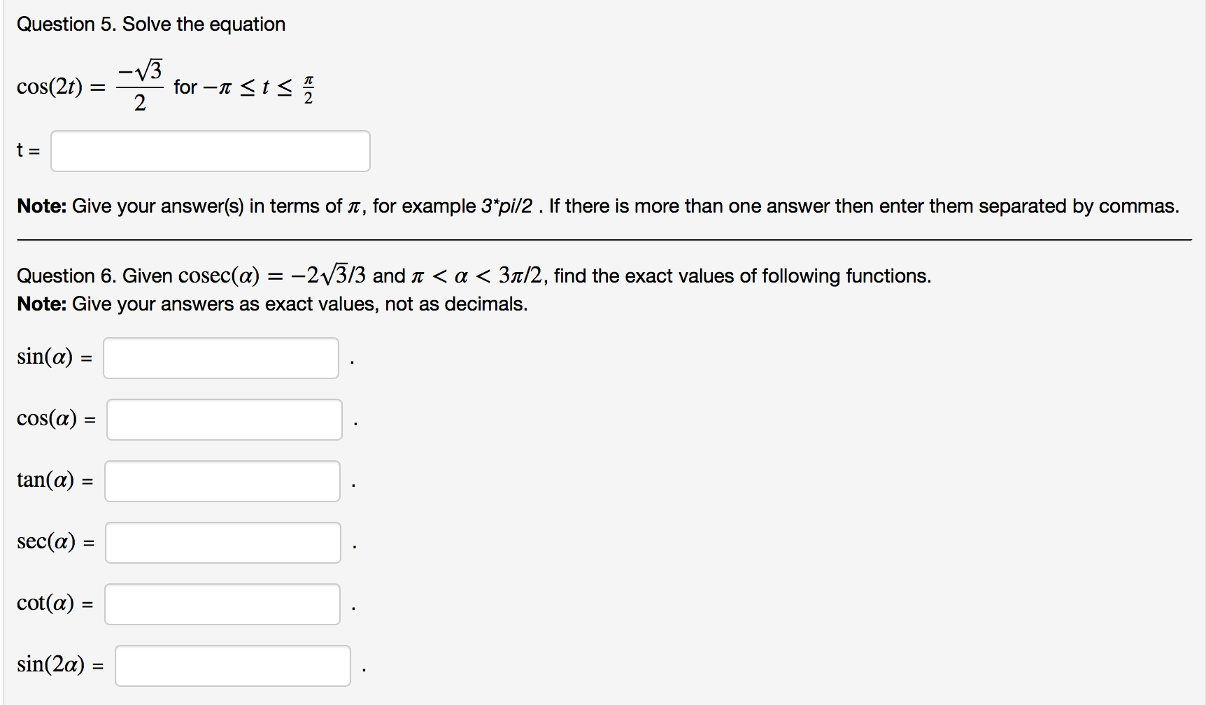 Solved Question 5 Solve The Equation Cos 2t 3 2cos 2 Chegg Com