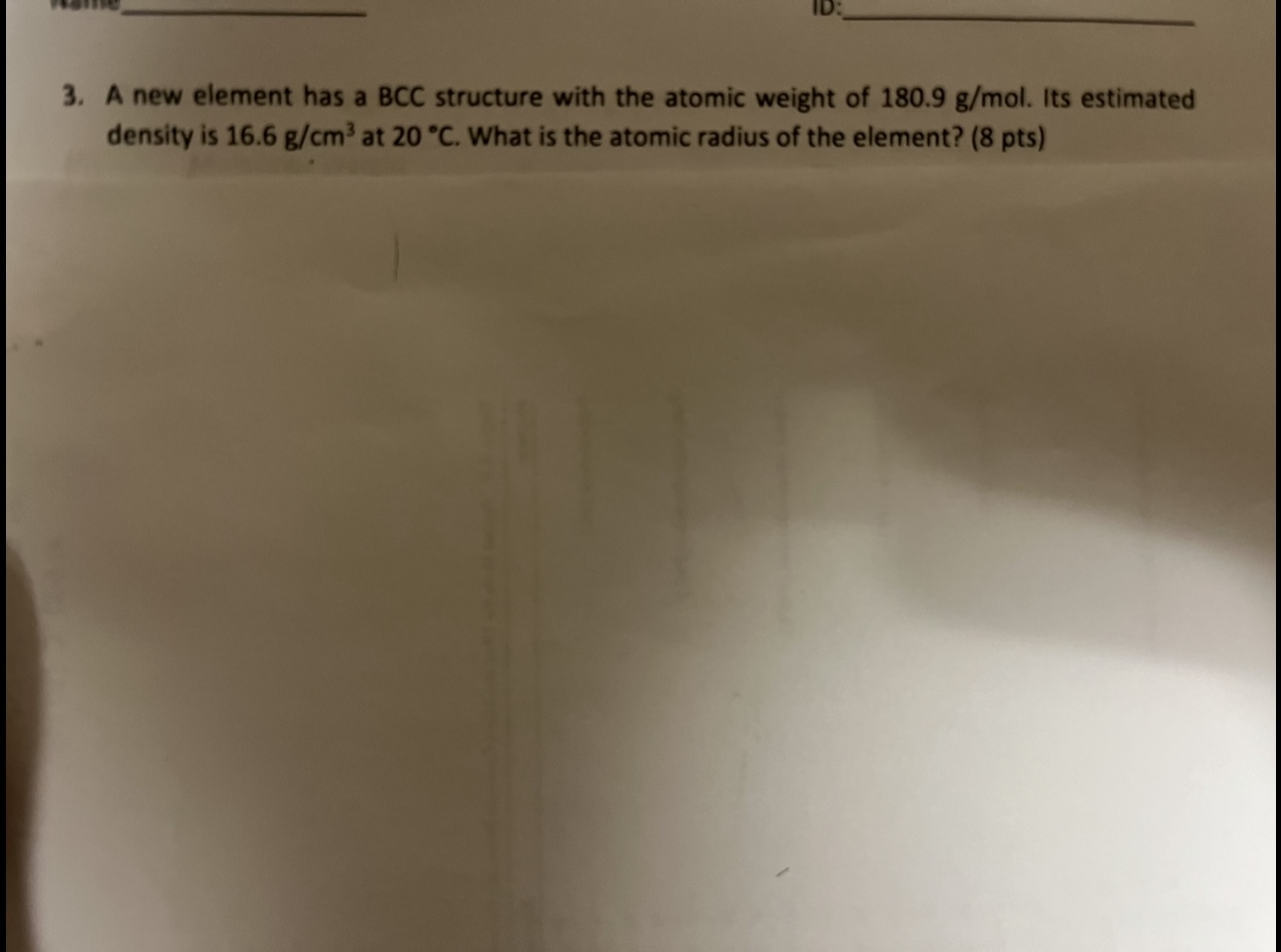 Solved 3. A new element has a BCC structure with the atomic | Chegg.com