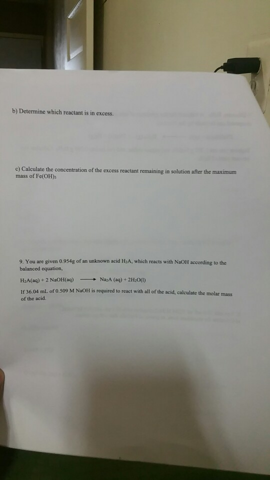Solved b) Determine which reactant is in excess. c) | Chegg.com