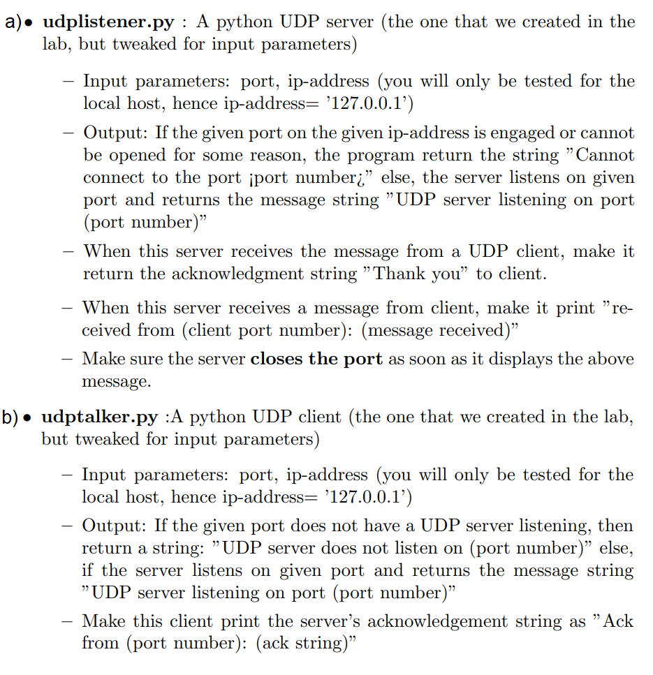a). udplistener.py : A python UDP server (the one | Chegg.com