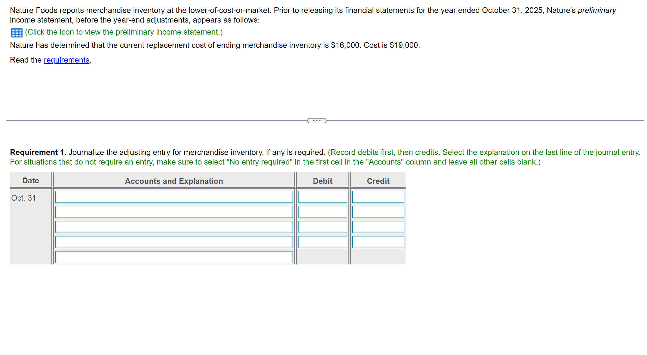 Solved Nature Foodsreports merchandise inventory at the | Chegg.com