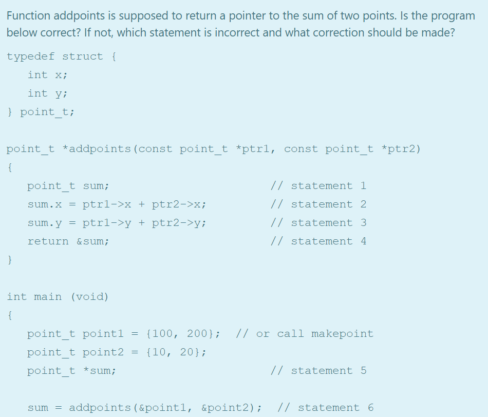 Solved Function addpoints is supposed to return a pointer to | Chegg.com