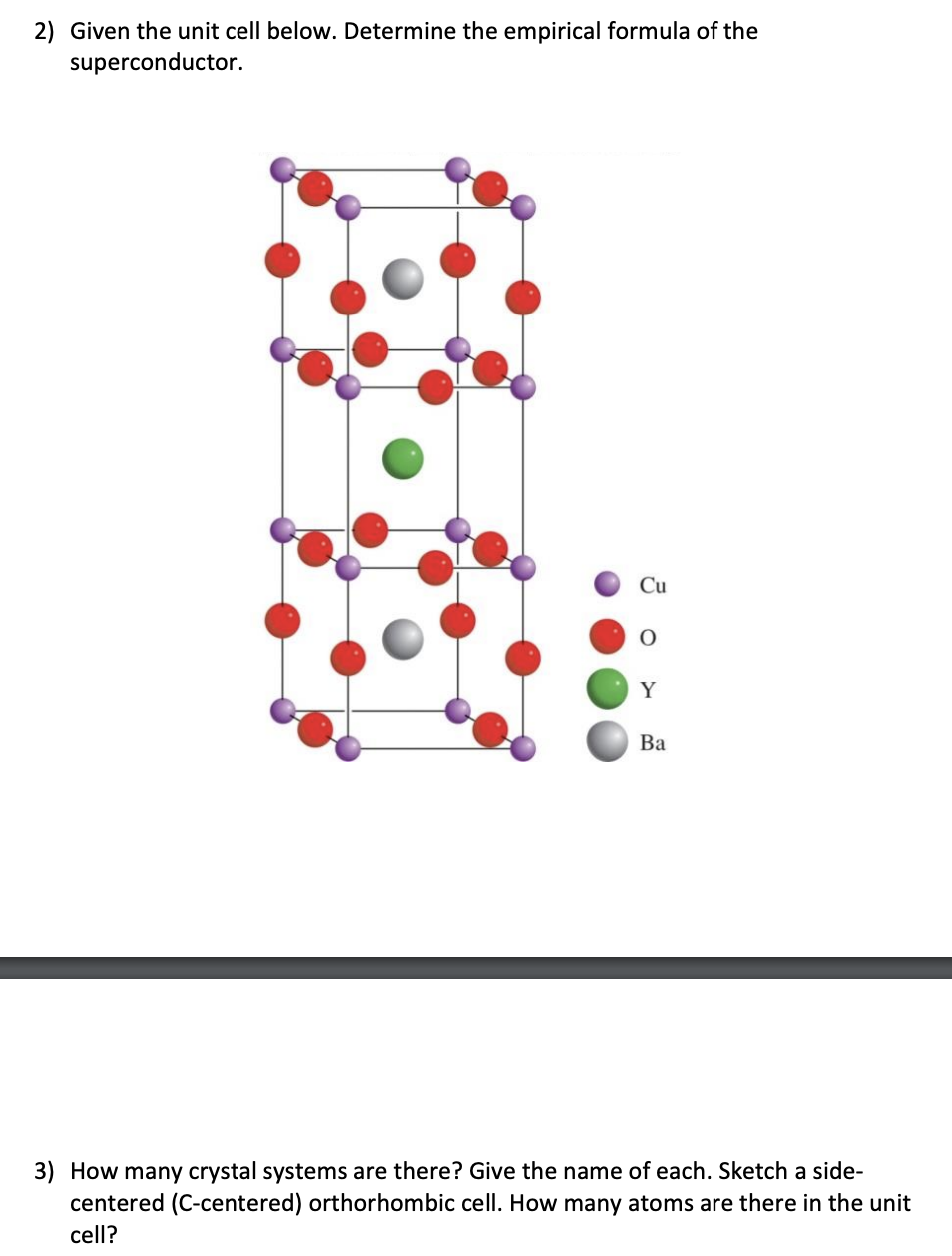 Solved 2) Given the unit cell below. Determine the empirical | Chegg.com