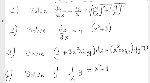 Solved 1) Solue dy + VG)*+( 2) Solve dy =4-(y²+1) dx 3 3) | Chegg.com