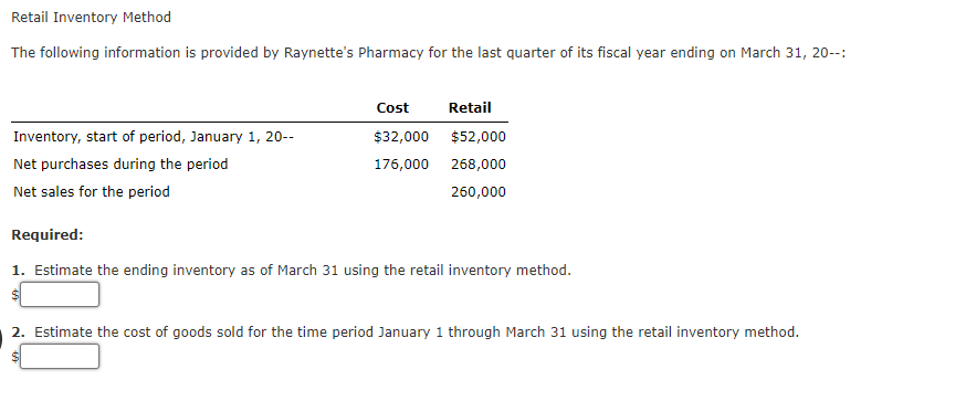 Solved Retail Inventory Method The following information is | Chegg.com