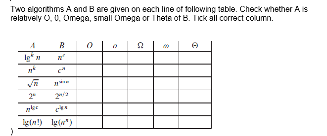 Solved Two Algorithms A And B Are Given On Each Line Of | Chegg.com