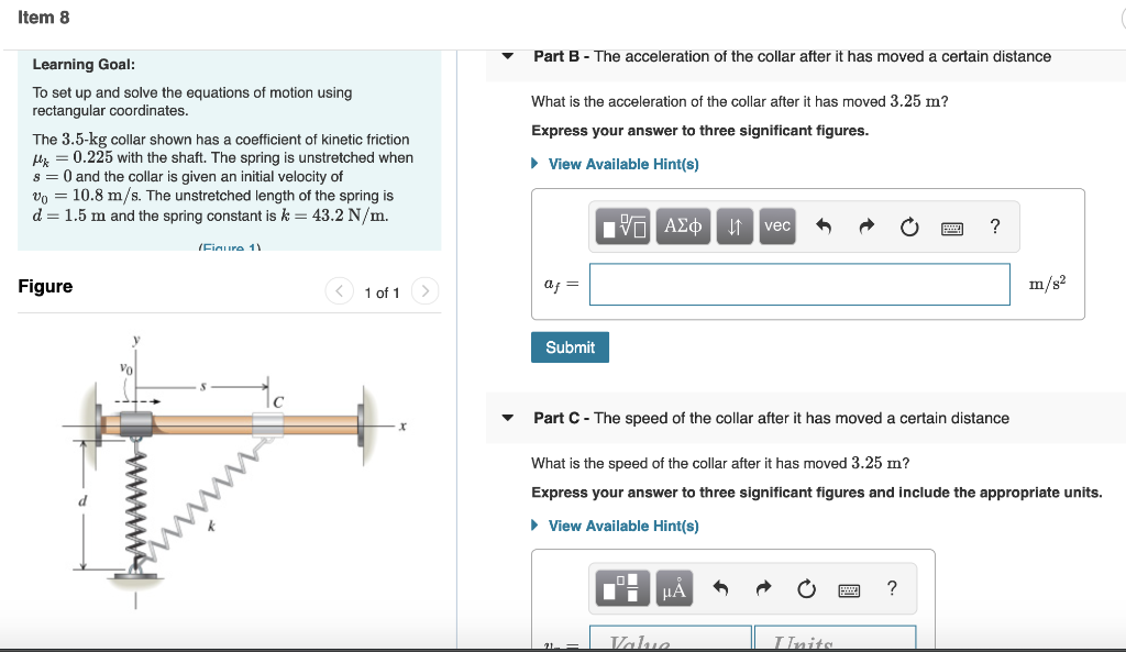 Solved Item 8 Part B The acceleration of the collar after it | Chegg.com