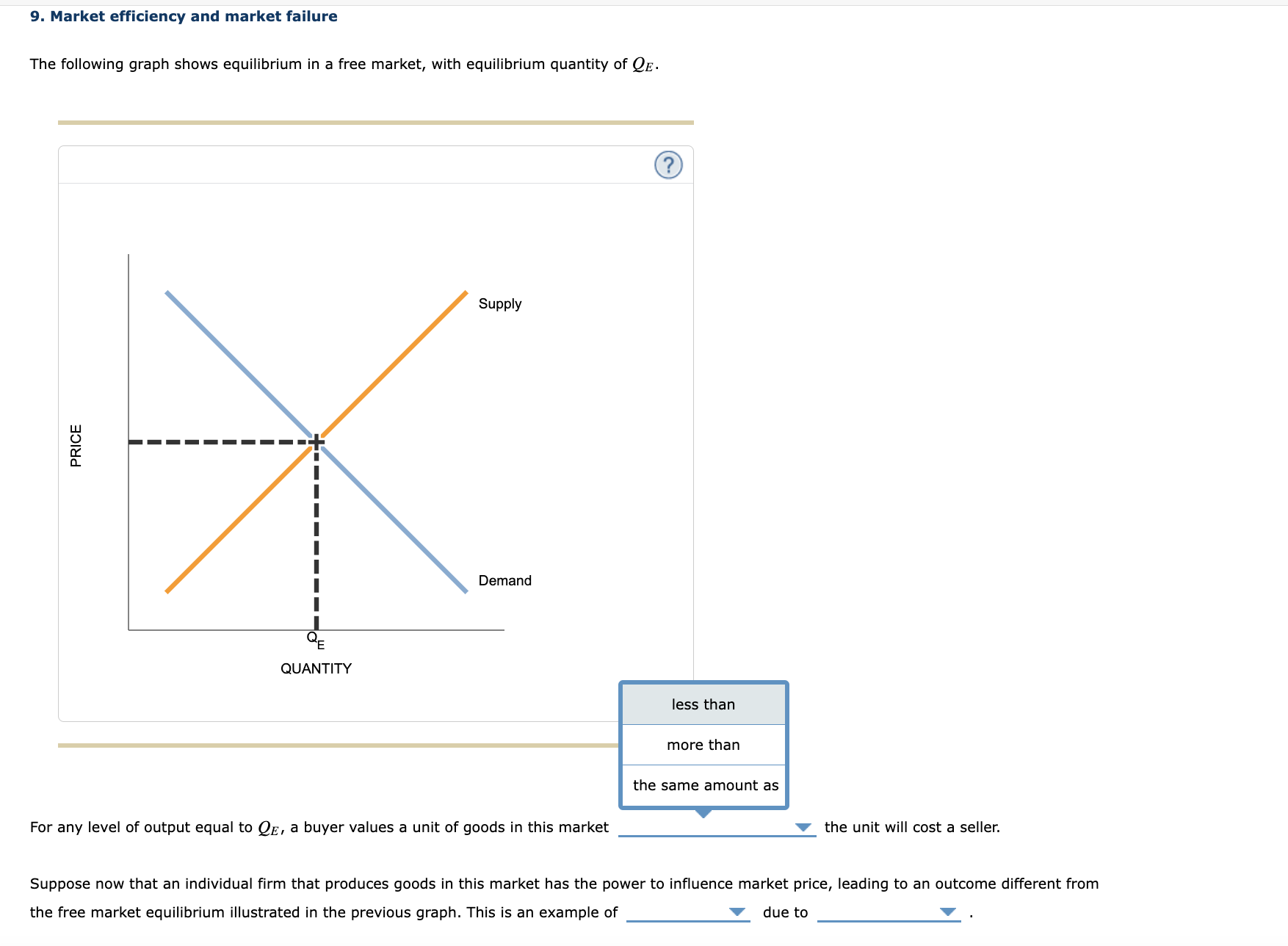 Solved 9. Market efficiency and market failure The following