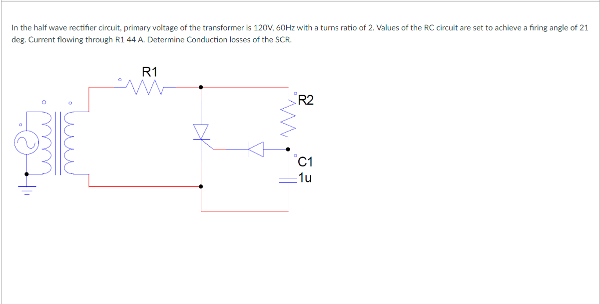 In the half wave rectifier circuit, primary voltage of the transformer is \( 120 \mathrm{~V}, 60 \mathrm{~Hz} \) with a turns