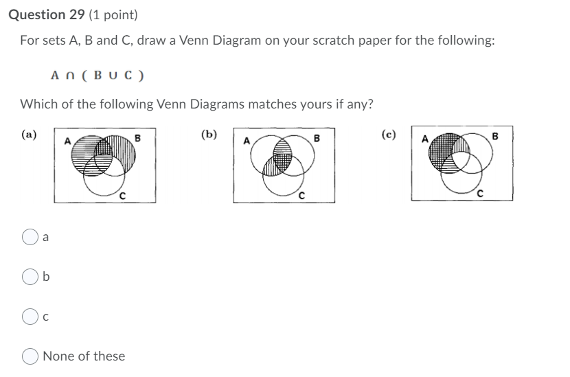 Solved Question 29 (1 point) For sets A, B and C, draw a