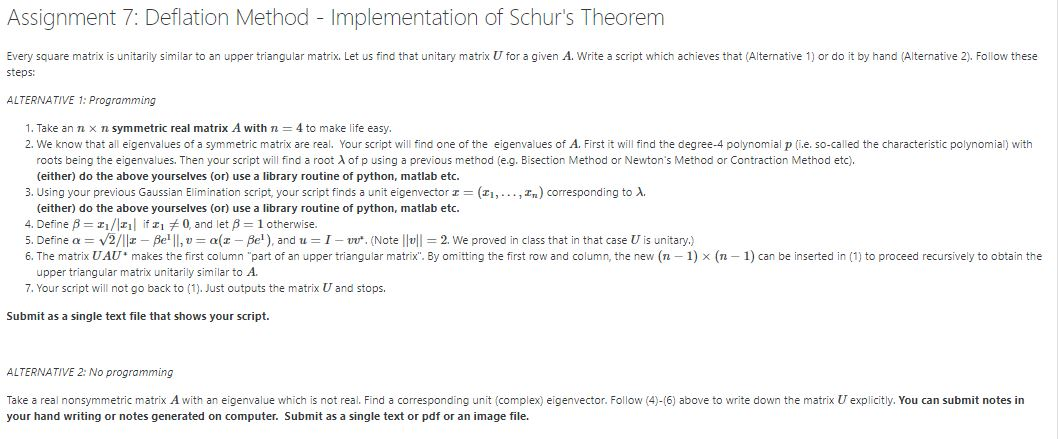 Assignment 7: Deflation Method - Implementation of | Chegg.com