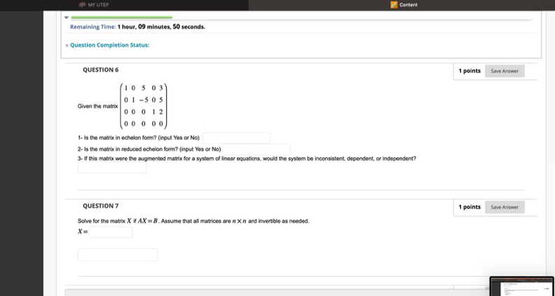 Solved Given the matrix ⎝⎛100001005−50000103520⎠⎞ 1. Is the | Chegg.com