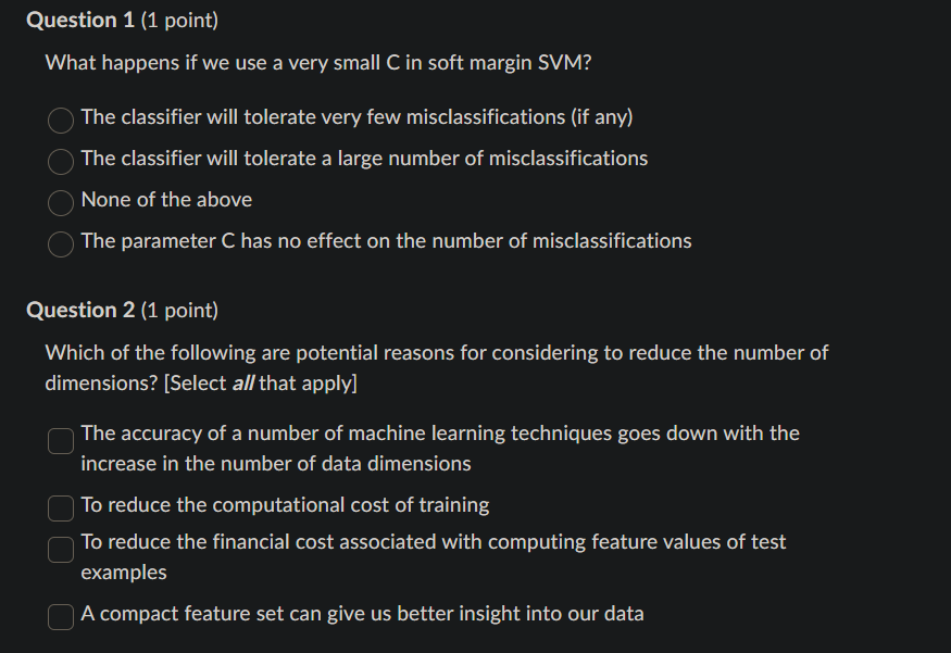 Solved Question 1 (1 point) What happens if we use a very | Chegg.com