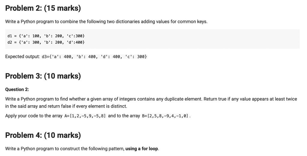 Solved Write A Python Program To Combine The Following Two | Chegg.com