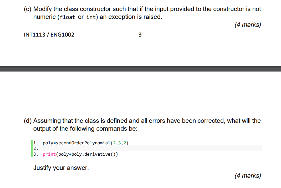 Solved Question 4 (15 marks) The following python class was | Chegg.com