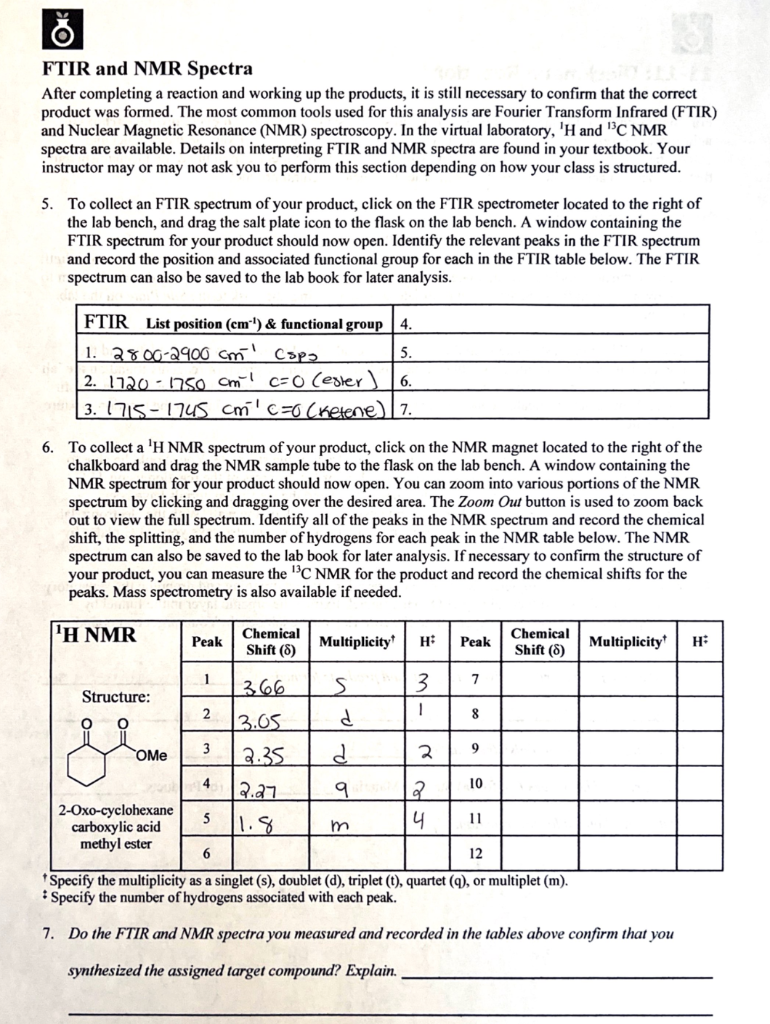 Solved FTIR and NMR Spectra After completing a reaction and | Chegg.com