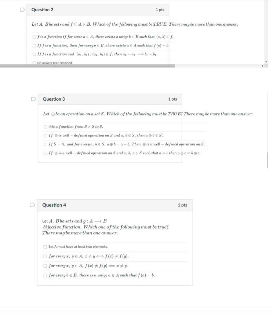 Solved D Question 2 1 pts Let A, B be sets and f CA x B. | Chegg.com