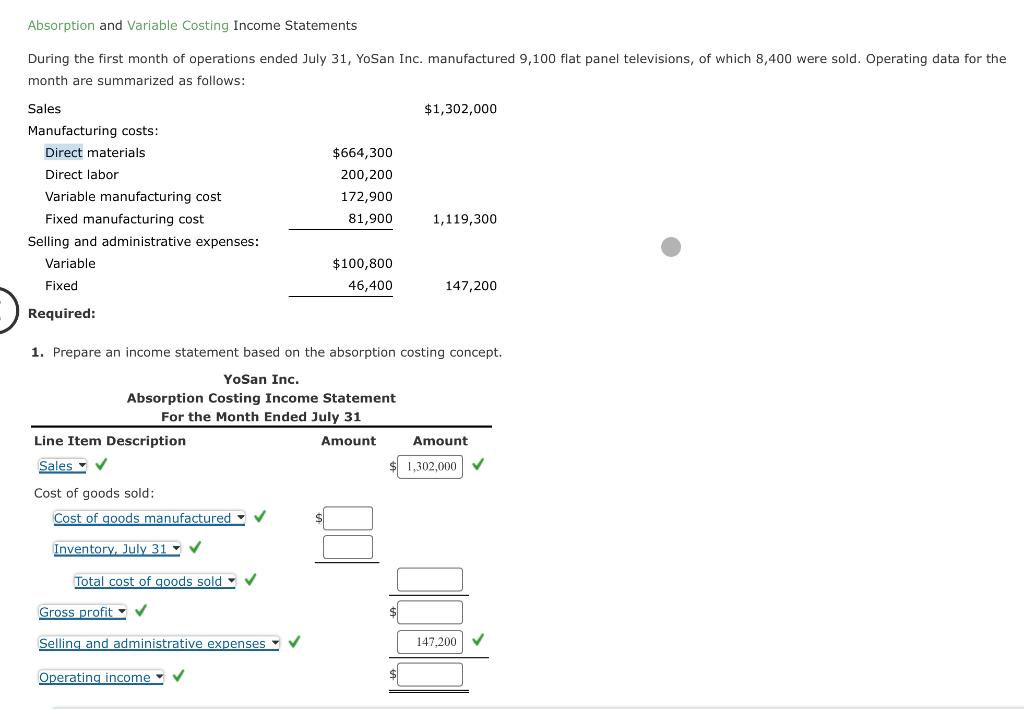 Solved Absorption and Variable Costing Income Statements | Chegg.com