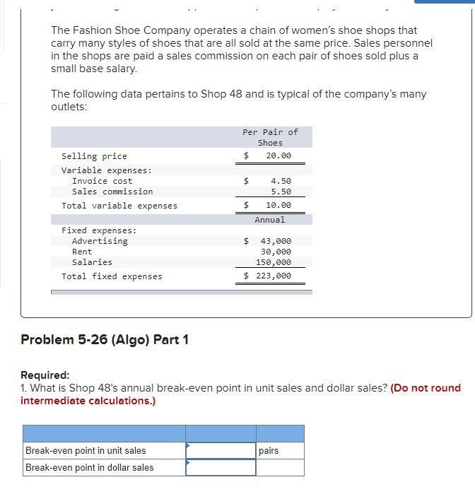Solved The Fashion Shoe Company operates a chain of women's | Chegg.com