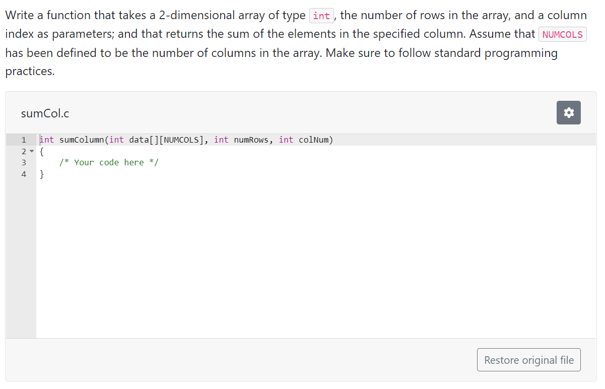 Solved Write a function that takes a 2 dimensional array of