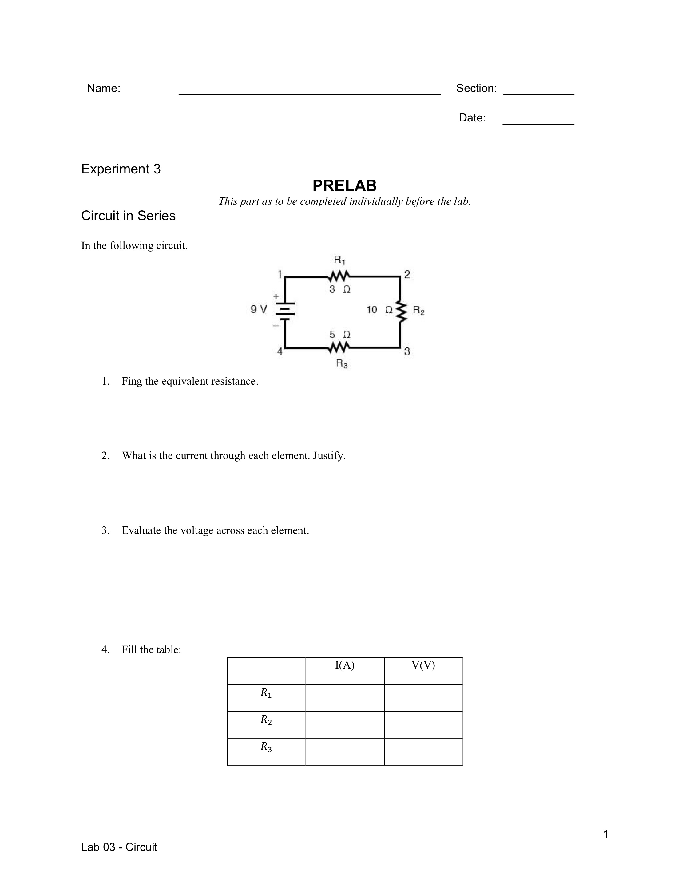 Solved Circuit in Series In the following circuit. 1. Fing
