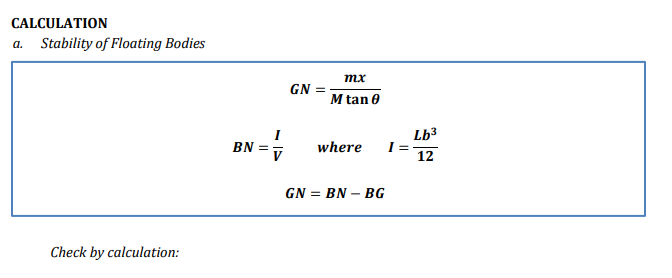 Solved CALCULATION a. Stability of Floating Bodies mx GN | Chegg.com