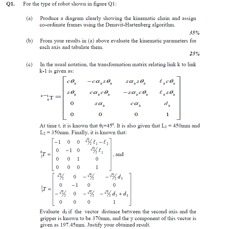 Solved Q1. For the type of robot shown in figure Q1: (a) | Chegg.com