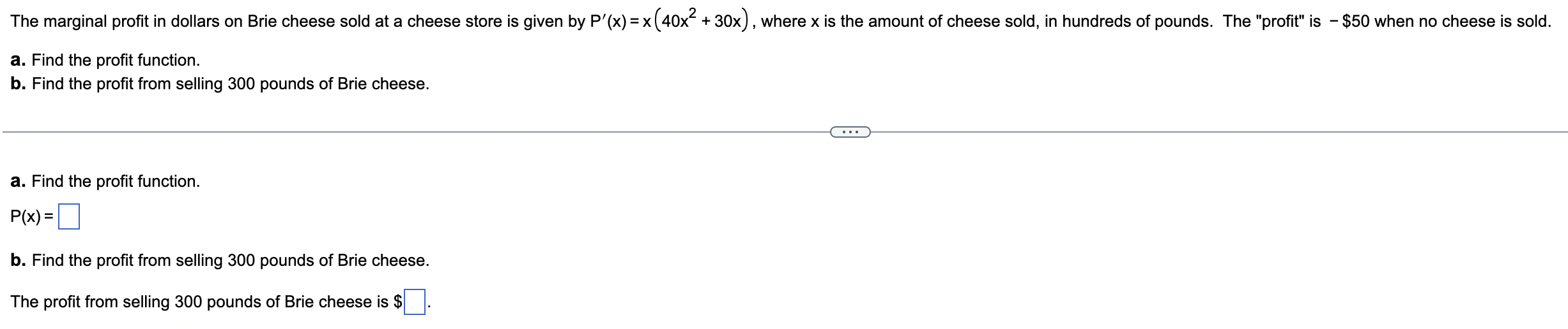 Solved a. Find the profit function. b. Find the profit from | Chegg.com