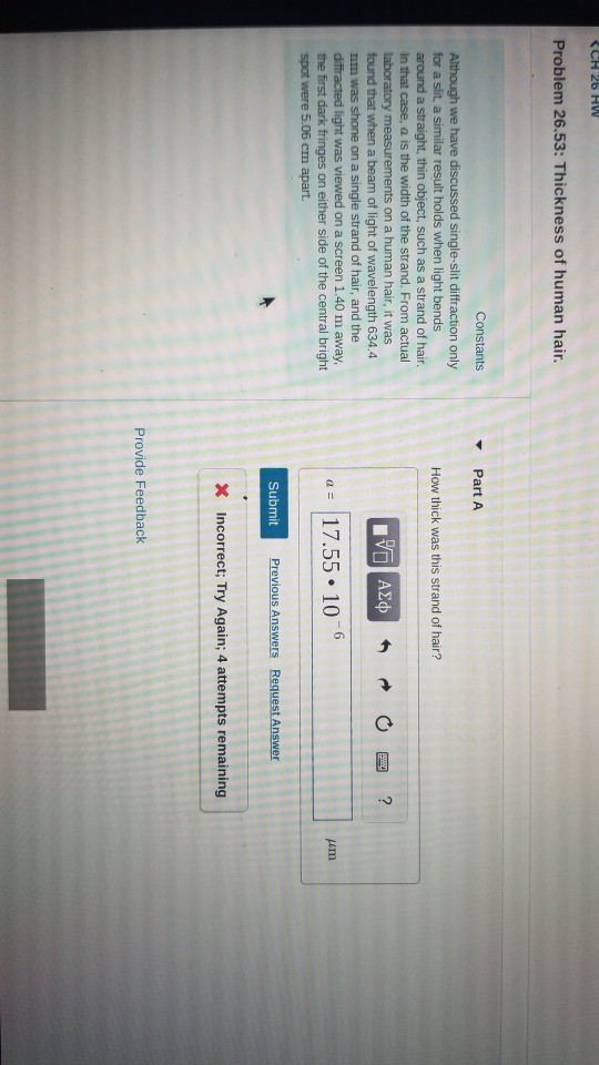 Solved CH 26 HW Problem 26.53: Thickness of human hair. | Chegg.com
