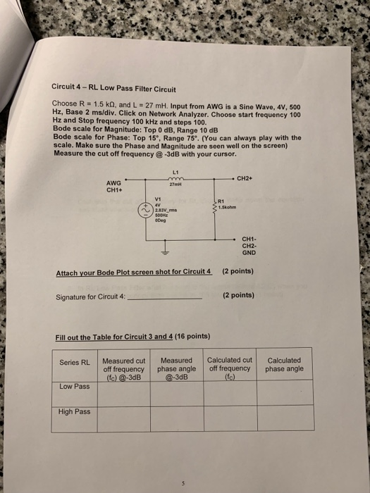 Solved Circuit 3RL High Pass Filter Circuit Choose R 1.5