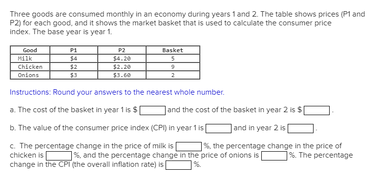 Solved Three goods are consumed monthly in an economy during | Chegg.com