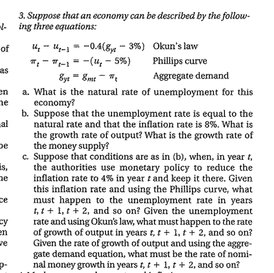 Solved 3. Suppose That An Economy Can Be Described By The | Chegg.com