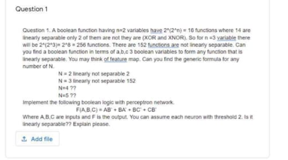 Question 1. A boolean function having n=2 variables | Chegg.com