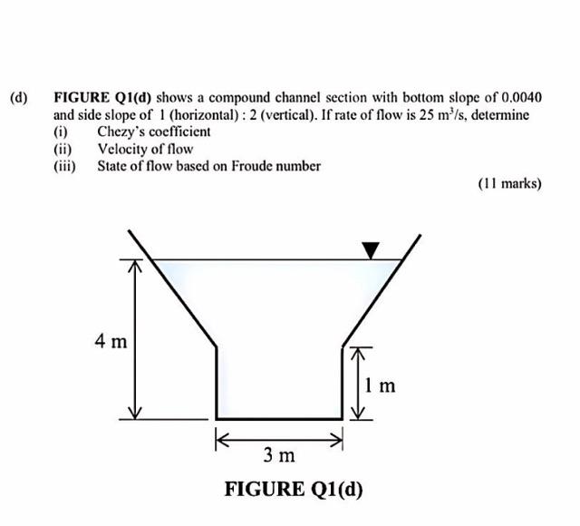 Solved (d) FIGURE Q1(d) shows a compound channel section | Chegg.com