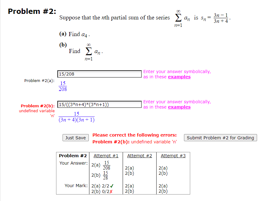 Solved oblem \# 2: Suppose that the nth partial sum of the | Chegg.com