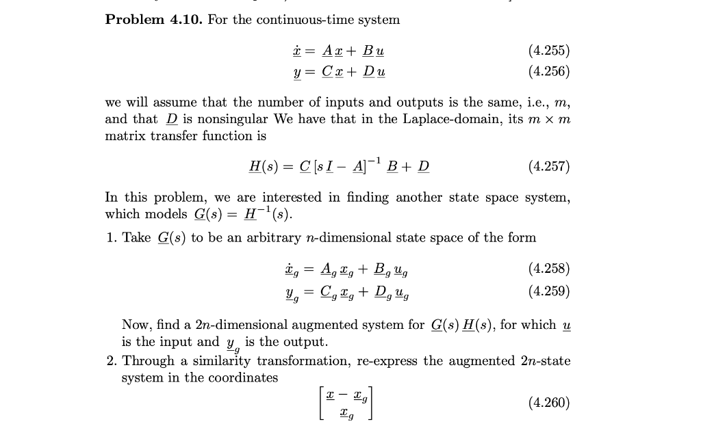 Problem 4.10. For the continuous-time system | Chegg.com