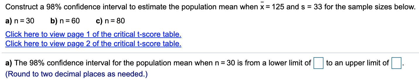 Solved Construct a 98% confidence interval to estimate the | Chegg.com