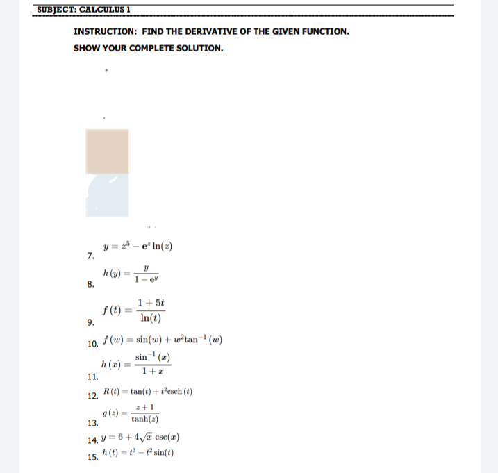 Solved INSTRUCTION: FIND THE DERIVATIVE OF THE GIVEN | Chegg.com