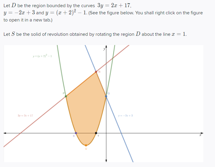 Solved Let D be the region bounded by the curves 3y = 2x + | Chegg.com
