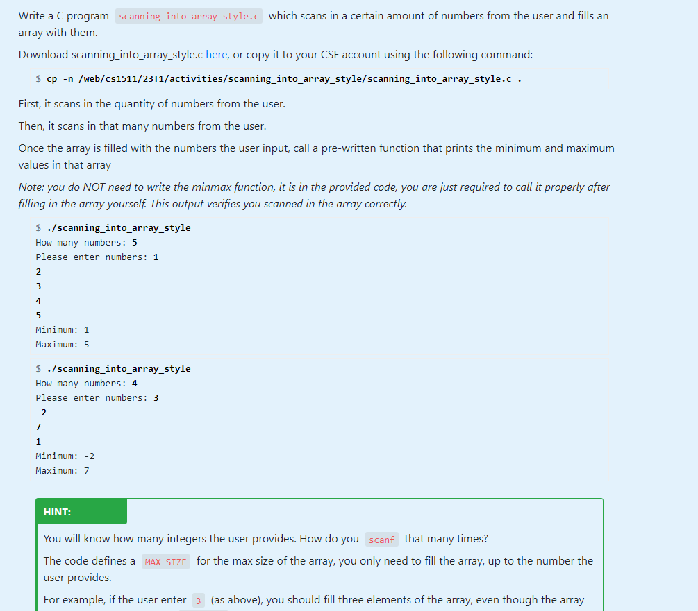 Solved Write a C program scanning_into_array_style.c which | Chegg.com