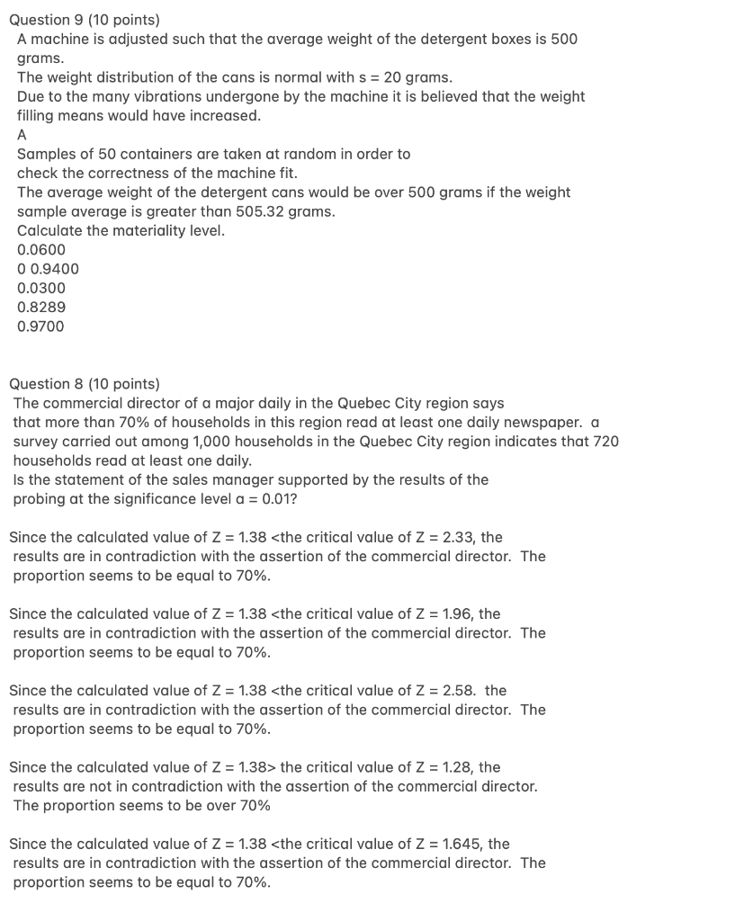 Solved Question 9 (10 points) A machine is adjusted such | Chegg.com