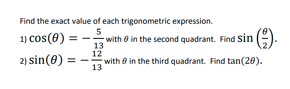 Solved - Find the exact value of each trigonometric | Chegg.com