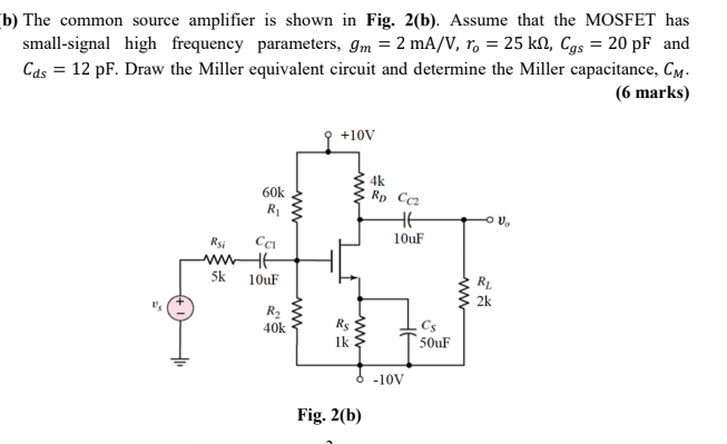 Solved b) The common source amplifier is shown in Fig. 2(b). | Chegg.com