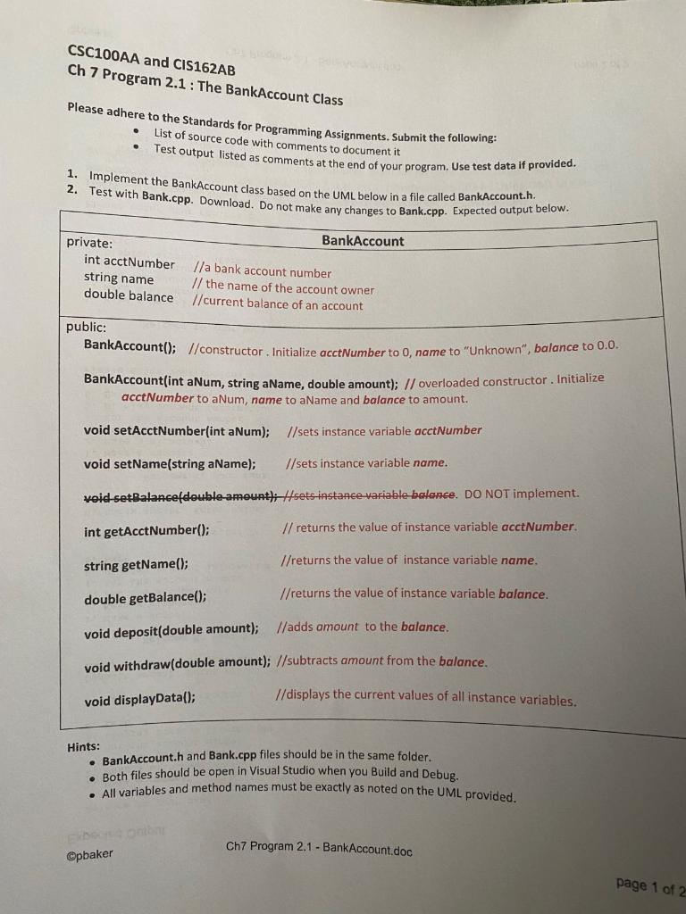 Solved CSC100AA and CIS162AB Ch 7 Program 2.1: The | Chegg.com