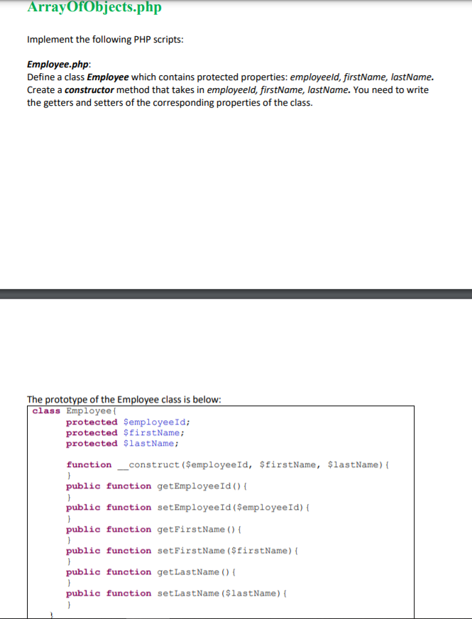 ArrayOfObjects.php Implement the following PHP | Chegg.com