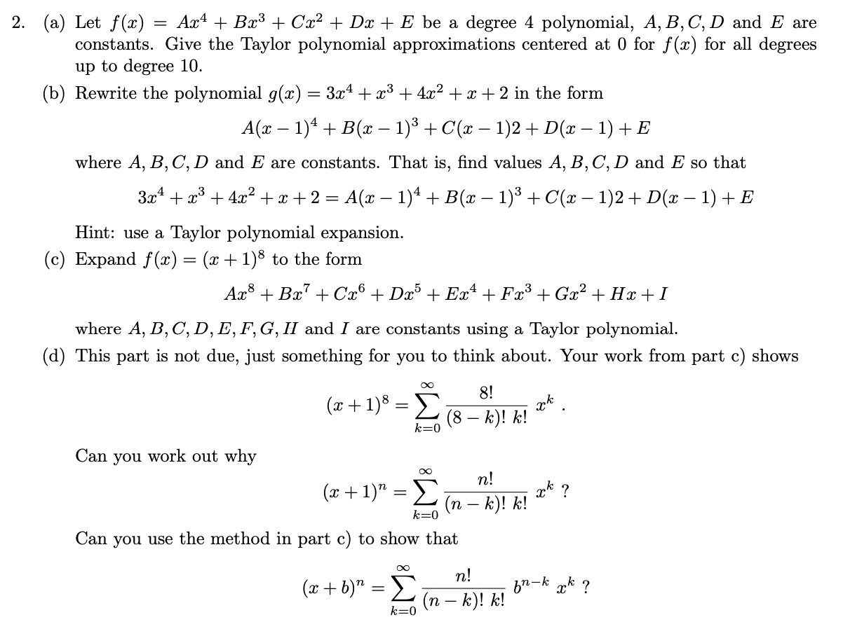 Solved (a) Let F(x)=Ax4+Bx3+Cx2+Dx+E Be A Degree 4 | Chegg.com