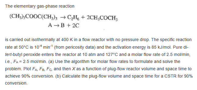 Solved The elementary gas-phase reaction A- B 2C is carried | Chegg.com