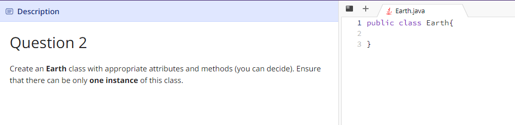 Solved e Description + Earth.java 1 public class Earth{ 2 3} | Chegg.com