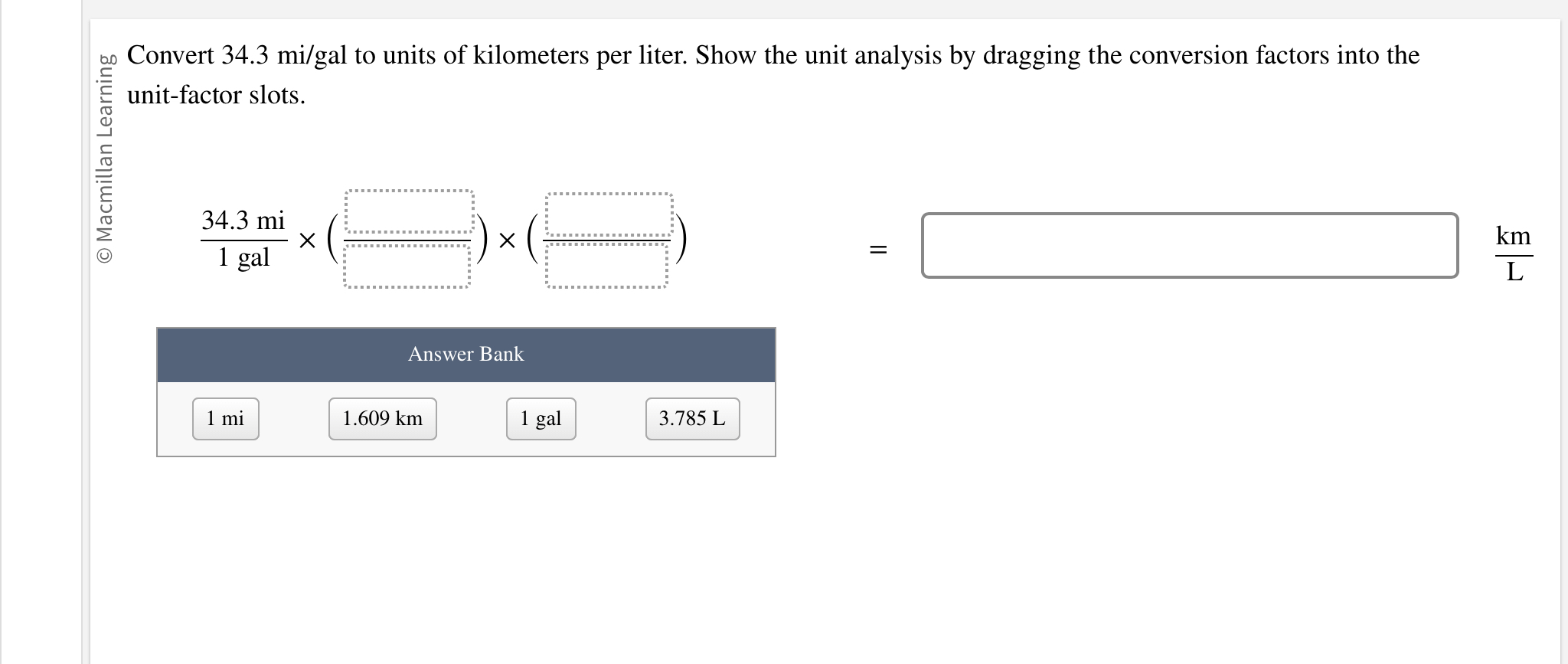 Solved Convert 34.3mi/gal to units of kilometers per liter.